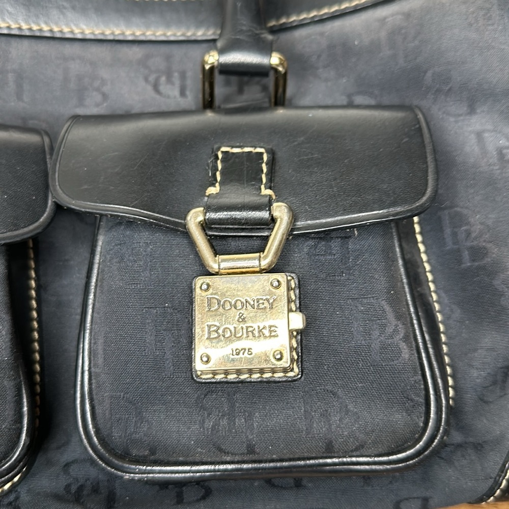 Vintage Dooney & Bourke black Satchel logo Canvas handbag leather handles & trim - Picture 2 of 13